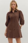 Entro Puff Sleeve Brown Dress