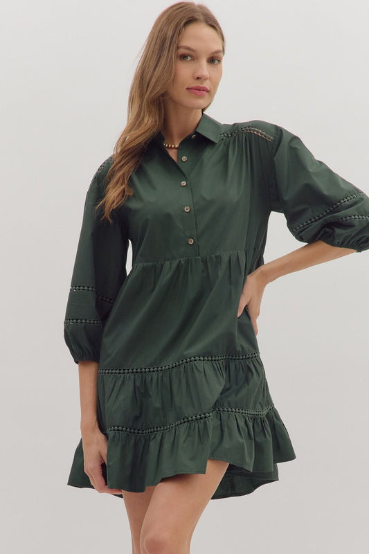 Entro Green Mini Dress with Lace Inset Trim