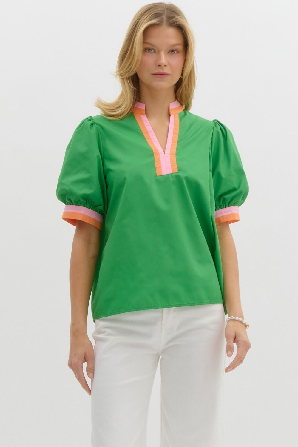 Entro Green Puff Sleeve Top