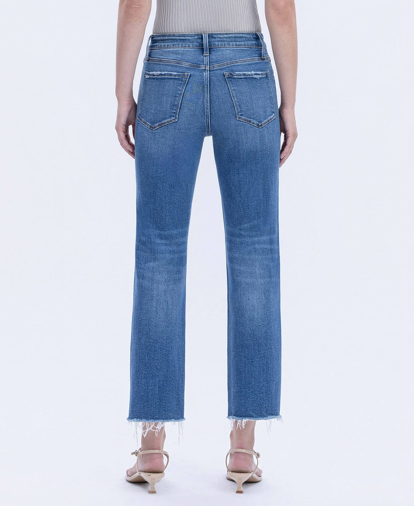 HIGH RISE FRAYED HEM CROP STRAIGHT JEANS LV1866