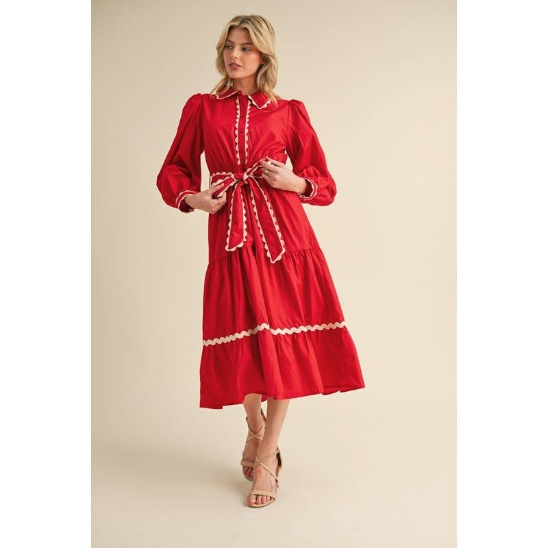 Solid midi dress with Ric Rack