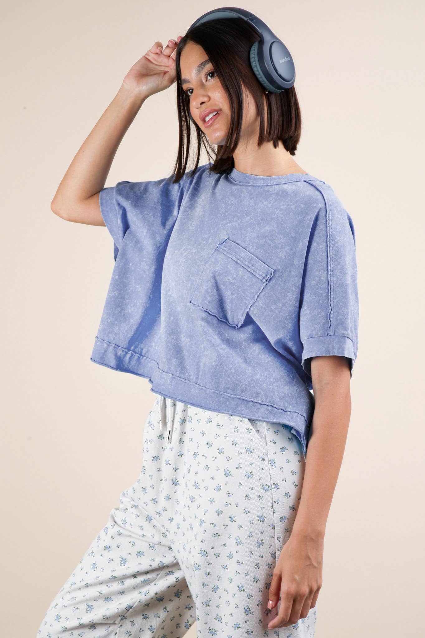 Mineral Washed Oversized Crop Comfy Knit Top Pink