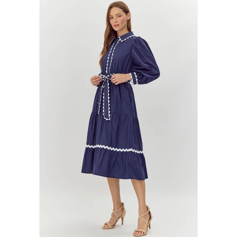 Solid midi dress with Ric Rack