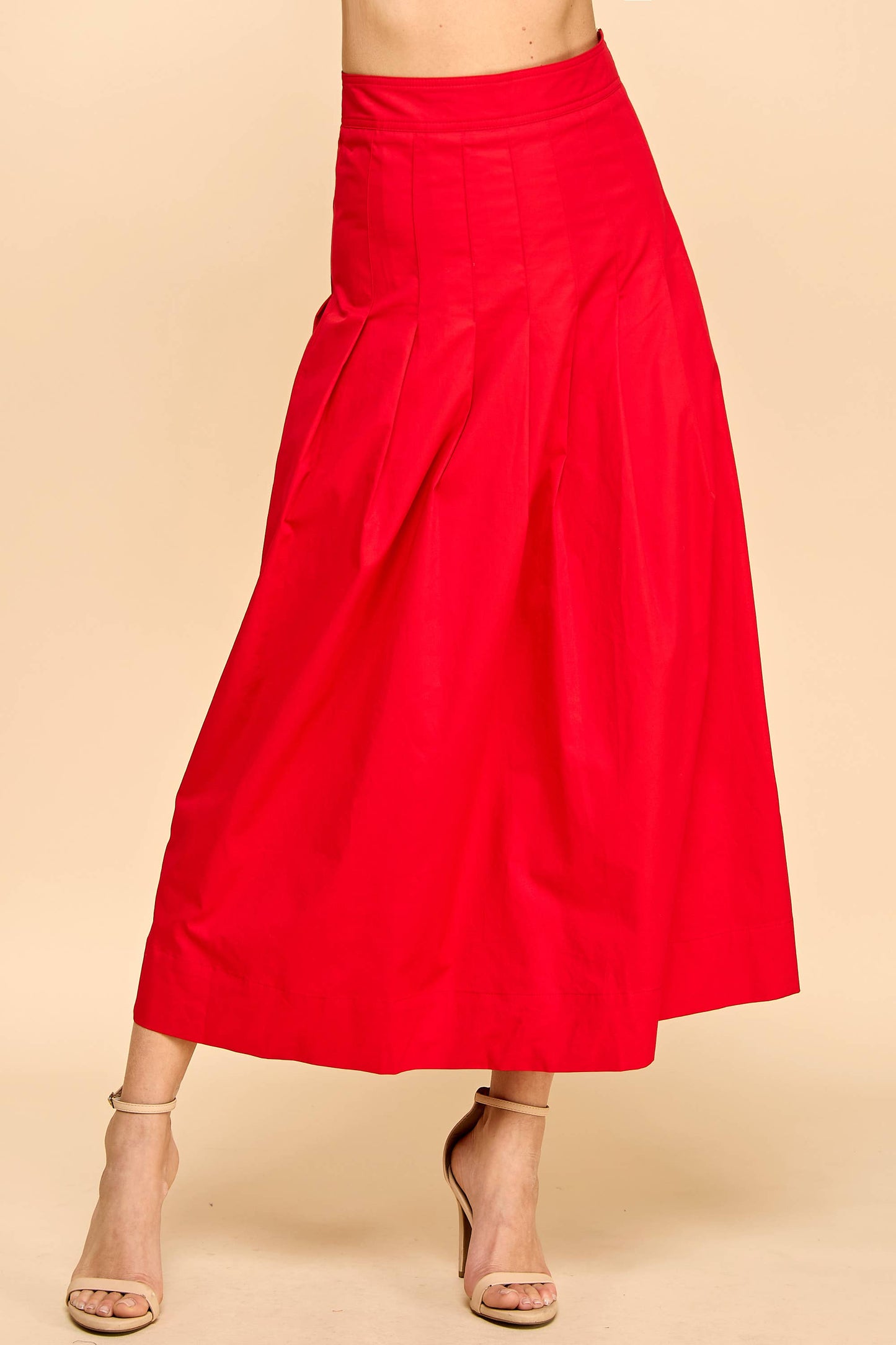 TCEC Pleated Detail Wide Waistband Midi Skirt