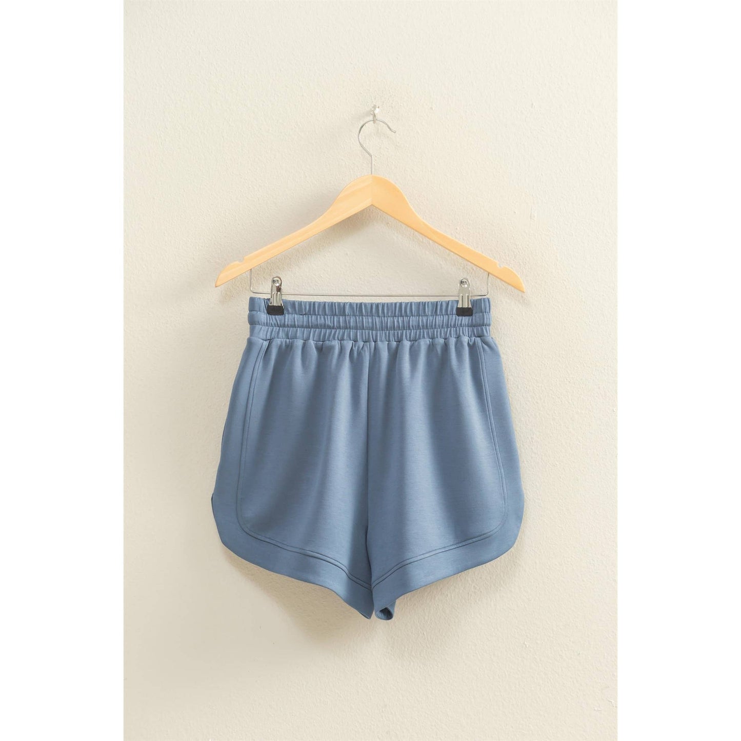 Double Knit Elasticized Waist Casual Loose Sweat Shorts Navy