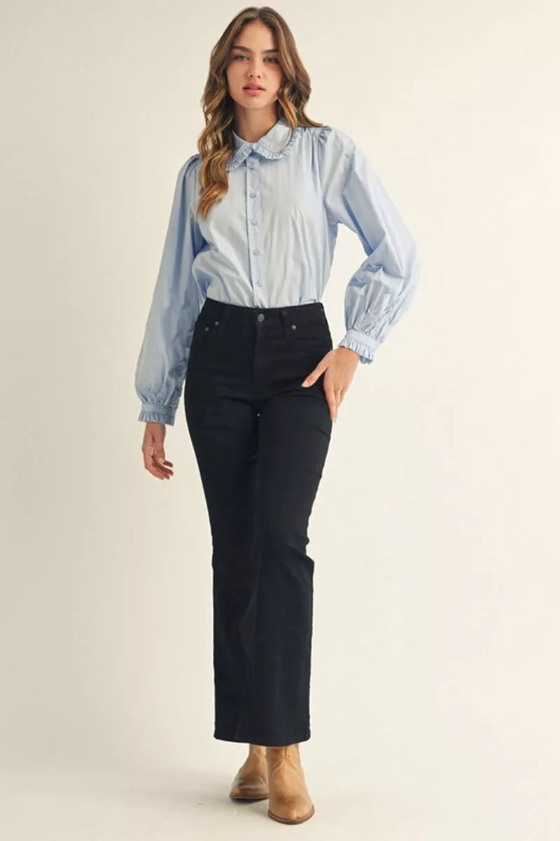 Jodifl Blue Scalloped Collar Button Down Shirt