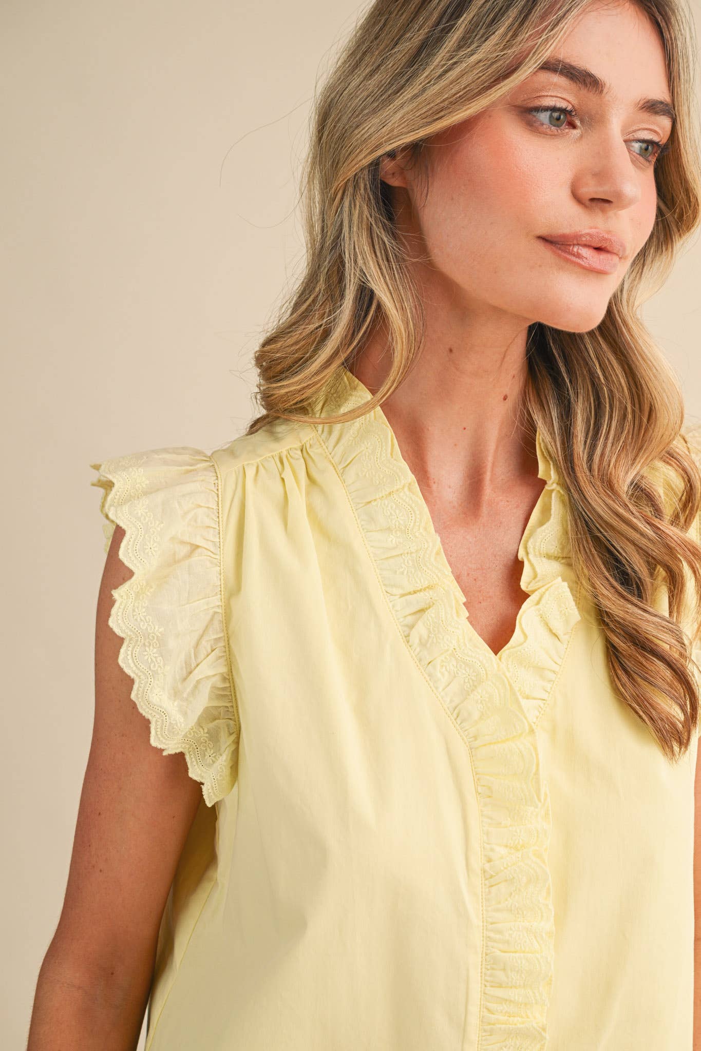 &Merci Black Ruffled Button Top