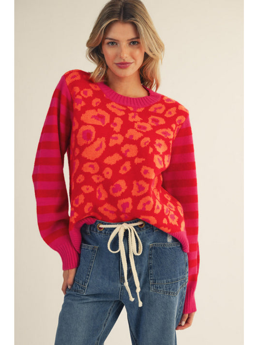 Hot Pink Leopard and Stripe Sweater