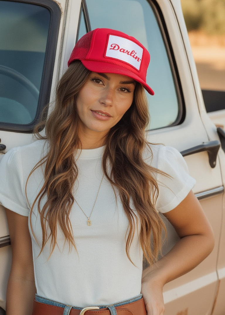 Best Selling Hat with Darlin' Patch in Red