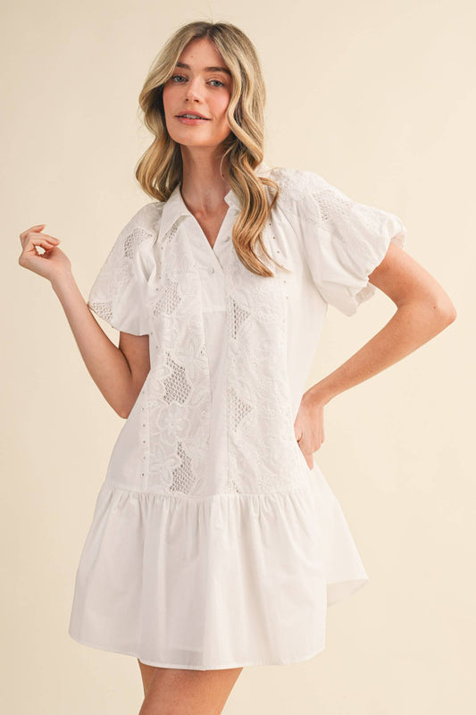 &Merci White Floral Cut-Out Mini Dress (MDR4714)