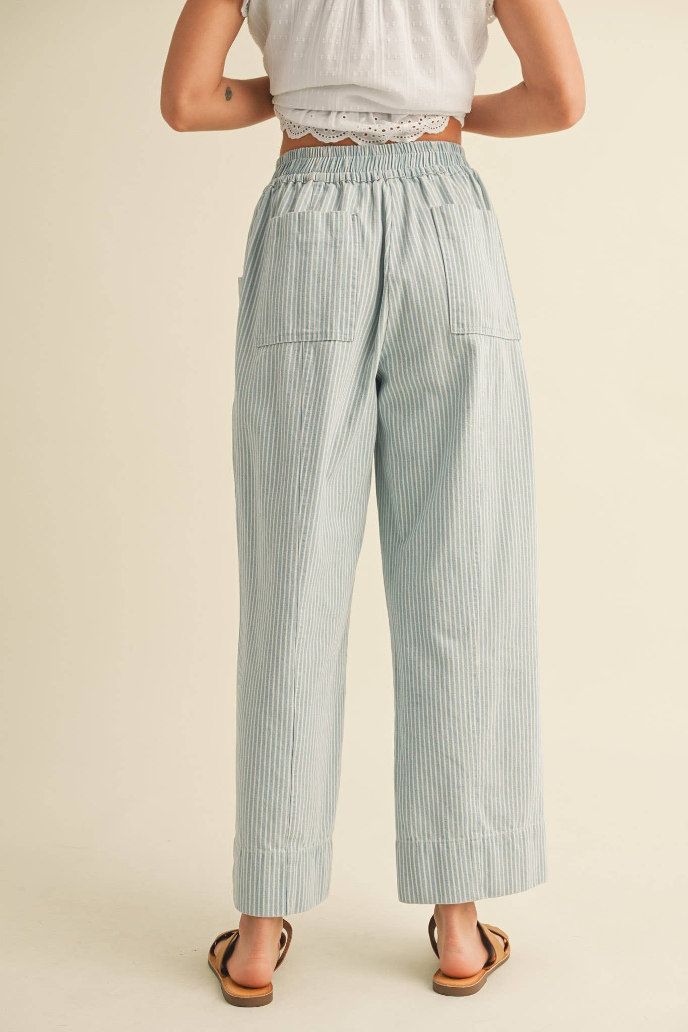 STRIPED WIDE LEG CROPPED PANTS MP3936