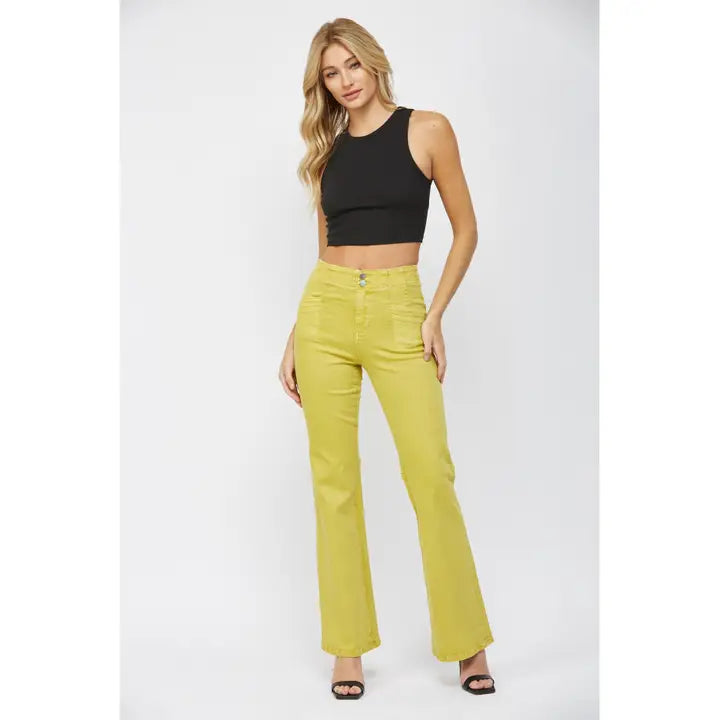 Mica Denim Celery Super High Rise Flare Jeans