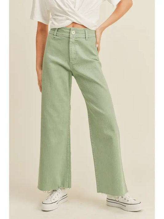 Miou Muse Matcha Straight Wide Leg Denim Pants
