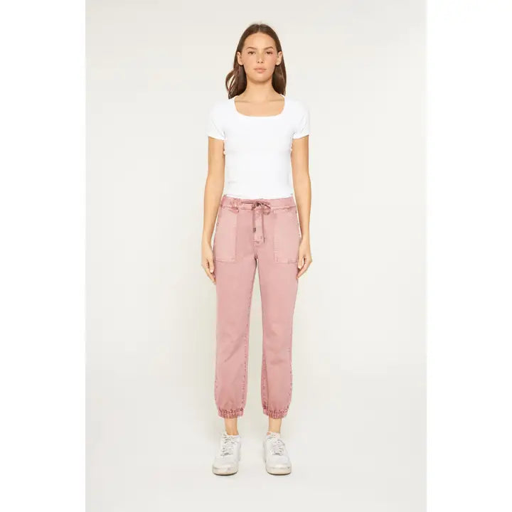 Mica Denim Pink High Rise Jogger Crop