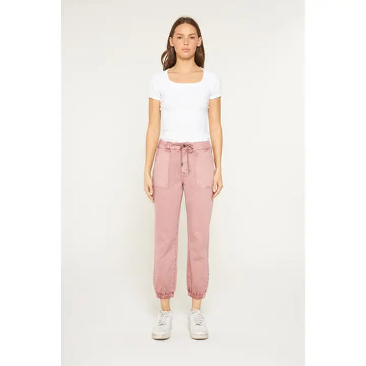 Mica Denim Pink High Rise Jogger Crop