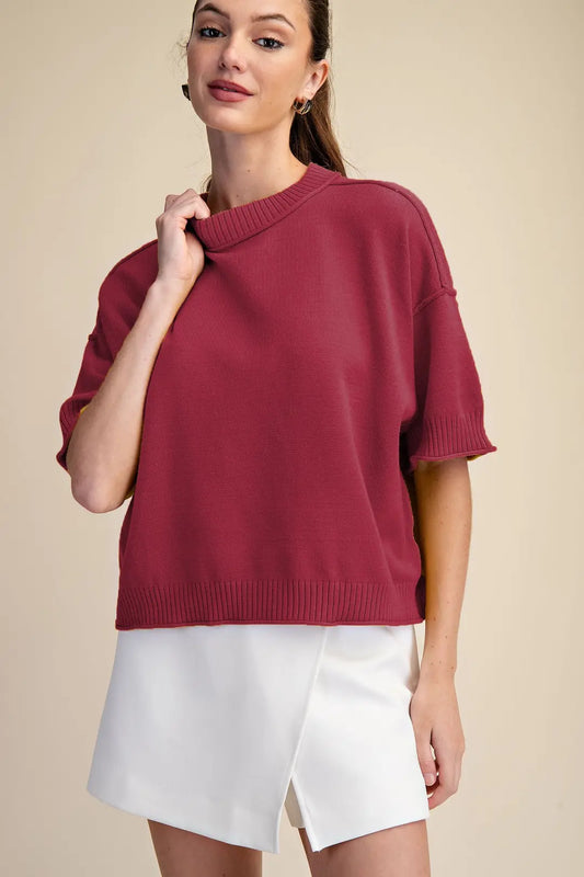 Glam Crimson Crew Neck Sweater