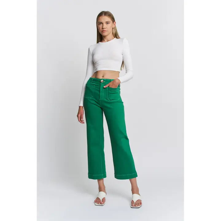 Mica Denim Green Super High Rise Wide Leg/Cropped