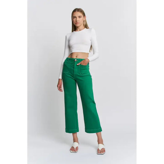 Mica Denim Green Super High Rise Wide Leg/Cropped