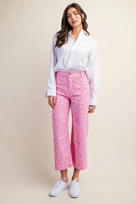 Gigio Pink Leopard Cropped Pants