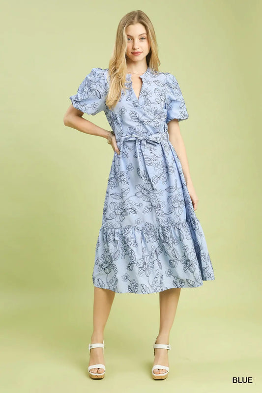 Umgee Blue Belted Midi Dress