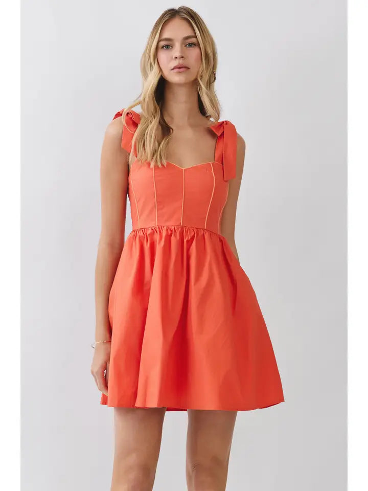 Pretty Follies Orange Tie Shoulder Fit & Flare Mini Dress