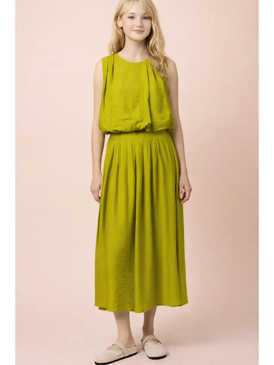Very J Avacado Bubble Blouse Top & Midi Skirt Set