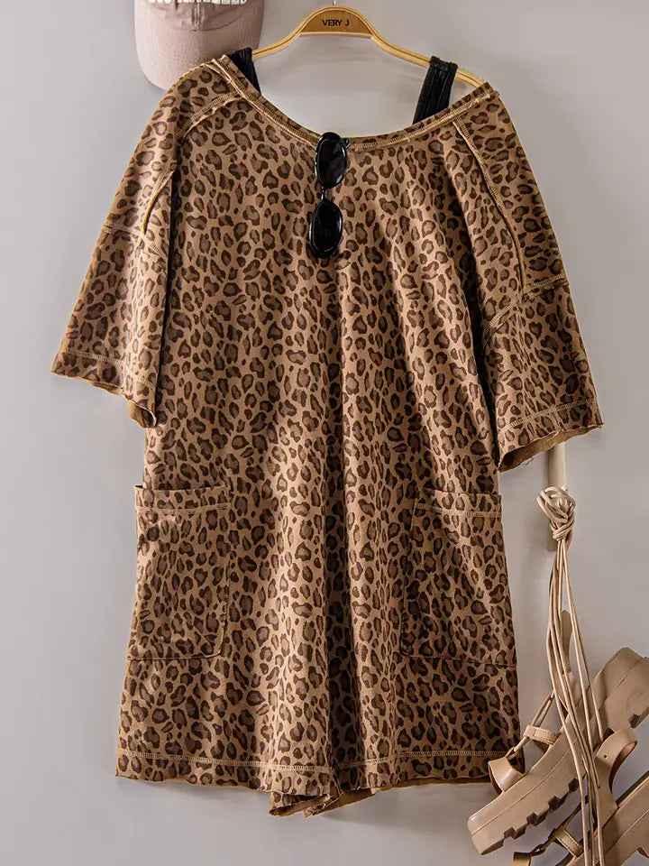 Very J Leopard Printed Knit Comfy Romper