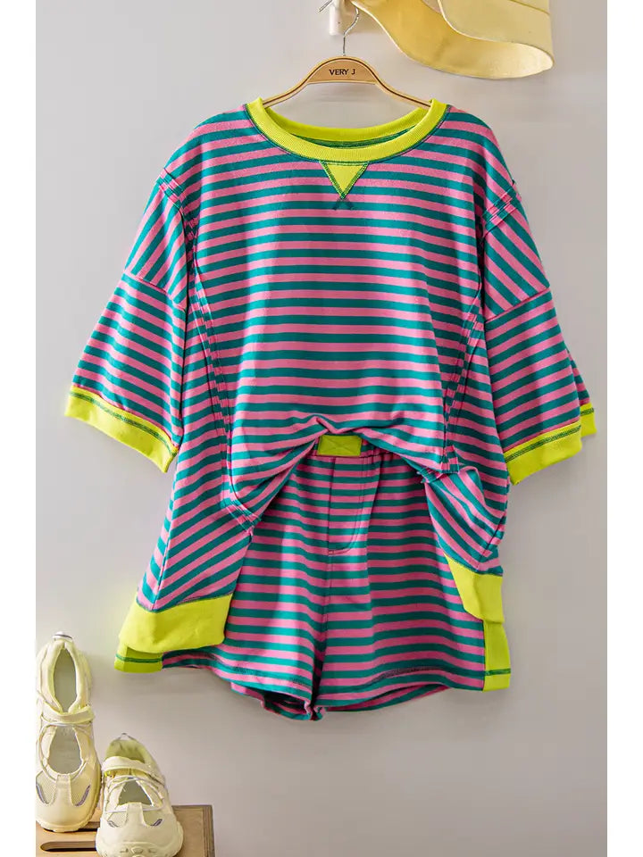 Very J Lavender/Lemon Striped Lounge Set