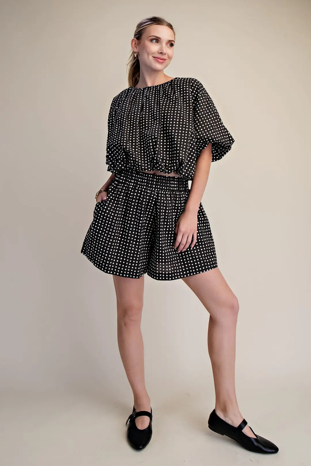 Glam Black Polka Dot Bubble Shirt and Short Set