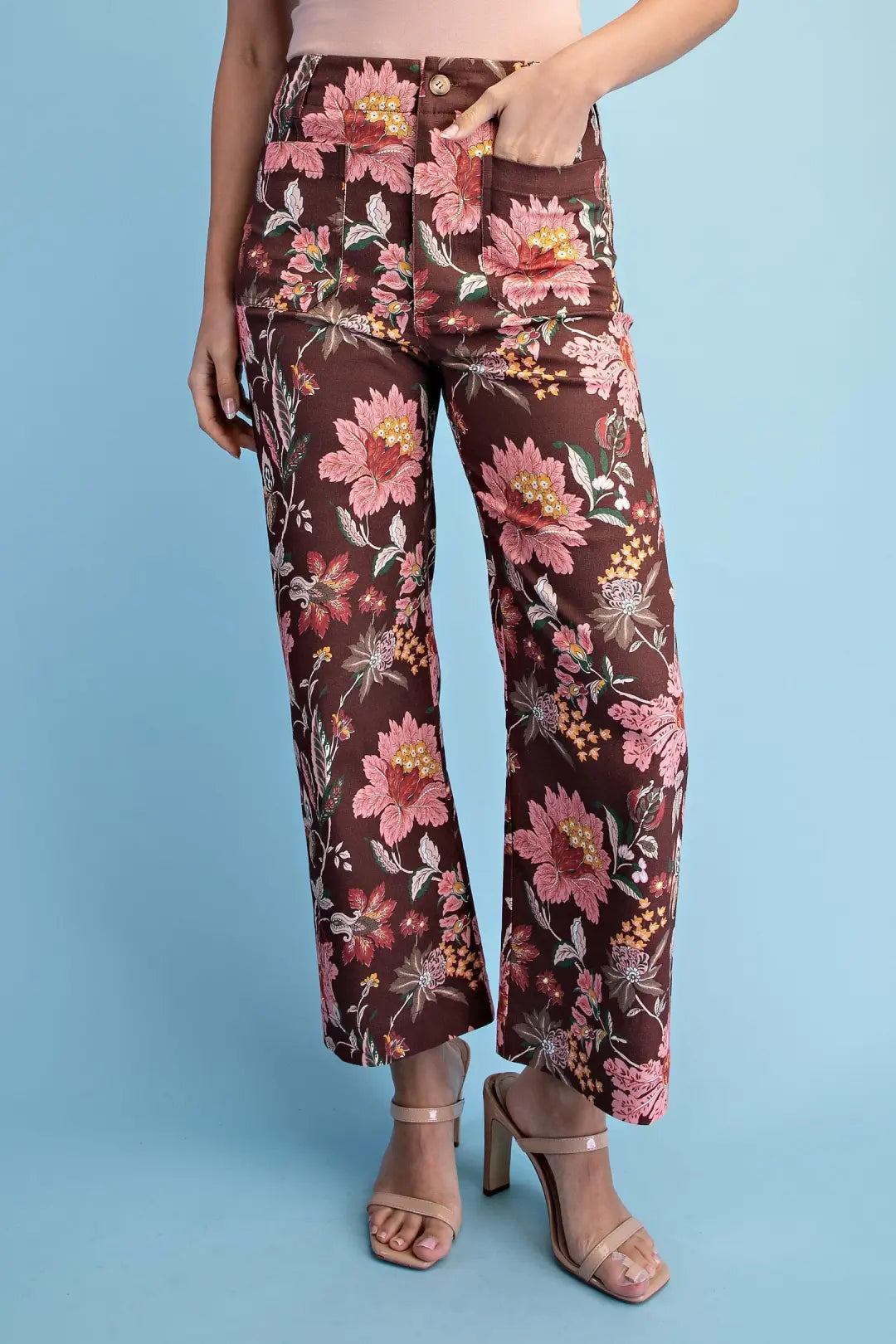 Gigio Rose Floral Ankle Cropped Pants