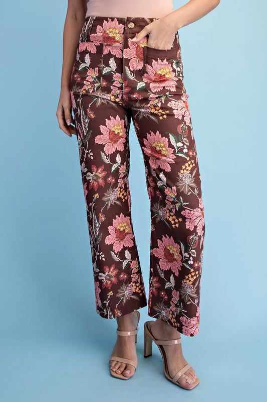 Gigio Rose Floral Ankle Cropped Pants