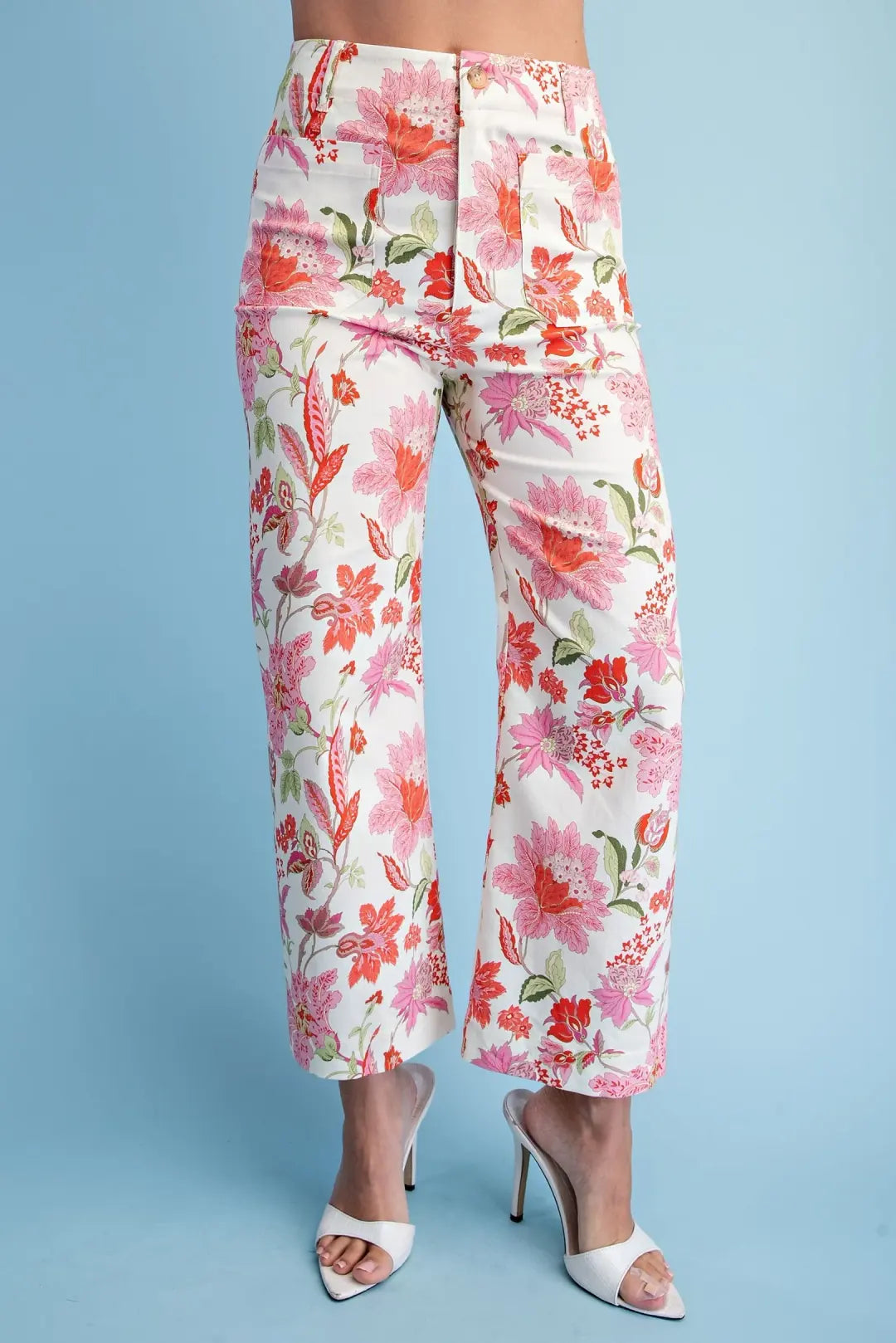 Gigio Blush Floral Ankle Cropped Pants