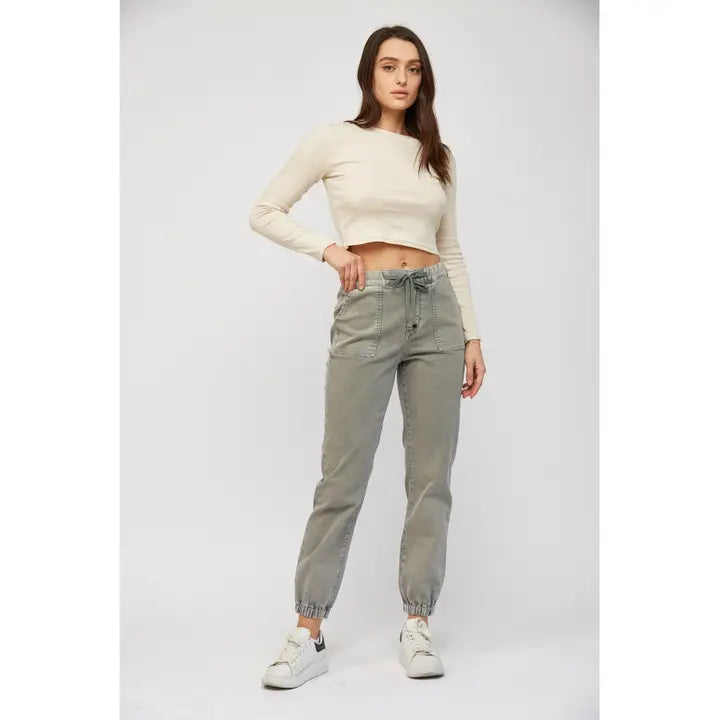 Mica Denim Grey High Rise Jogger Crop