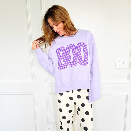 Checker Boo Puff Crop Sweatshirt