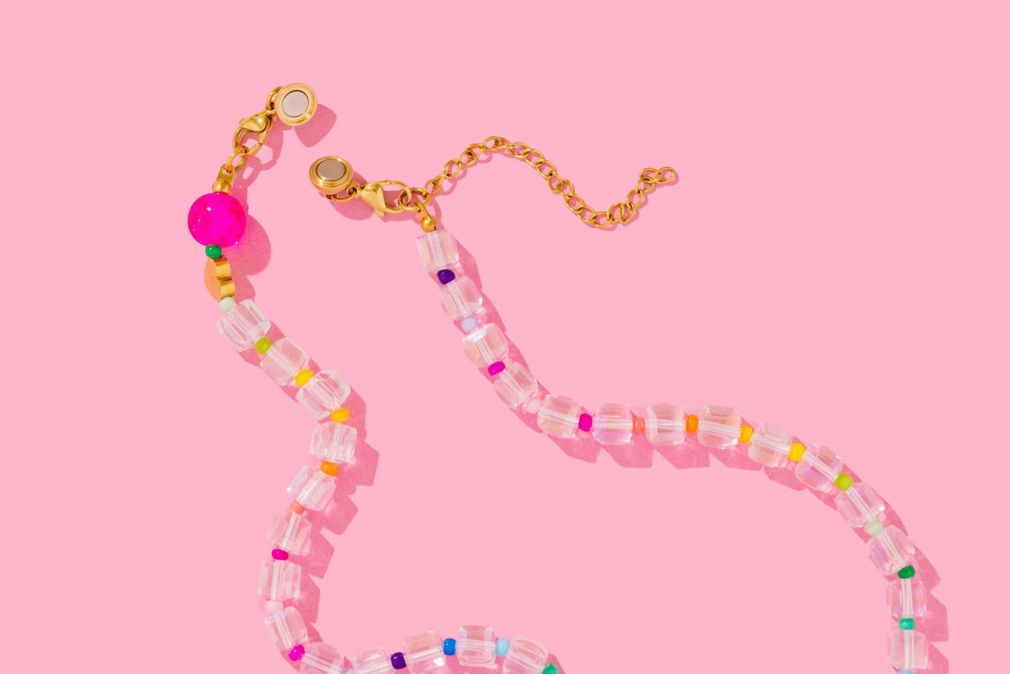 Taylor Elliott Beaded Necklace - Multi-Colored + Pink Beads - Riley
