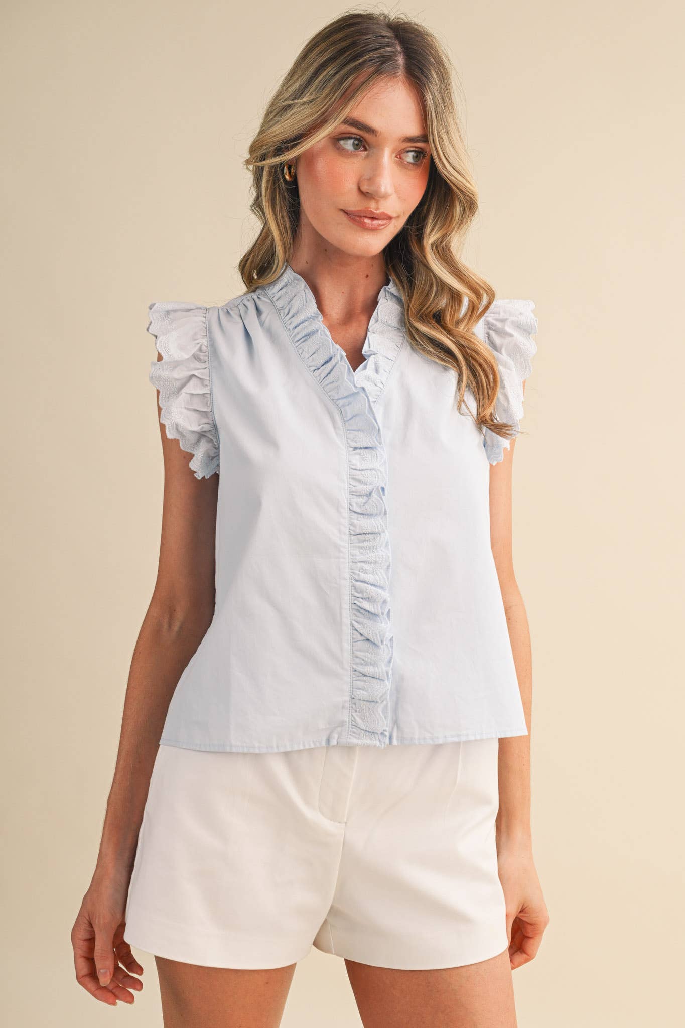 &Merci Black Ruffled Button Top