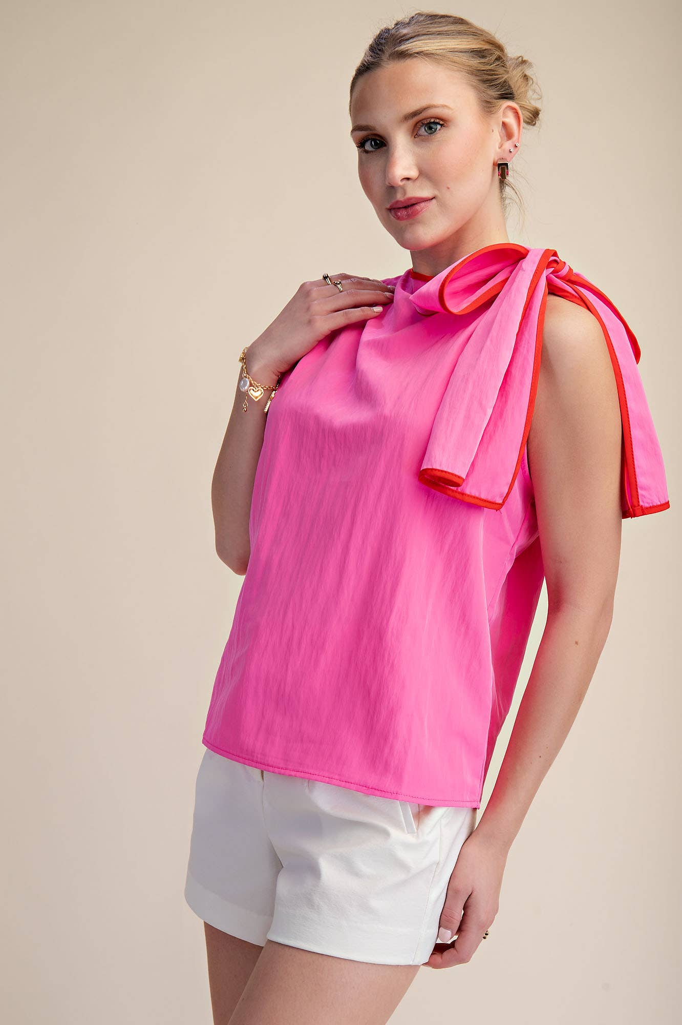 Glam Hot Pink Shoulder Bow top