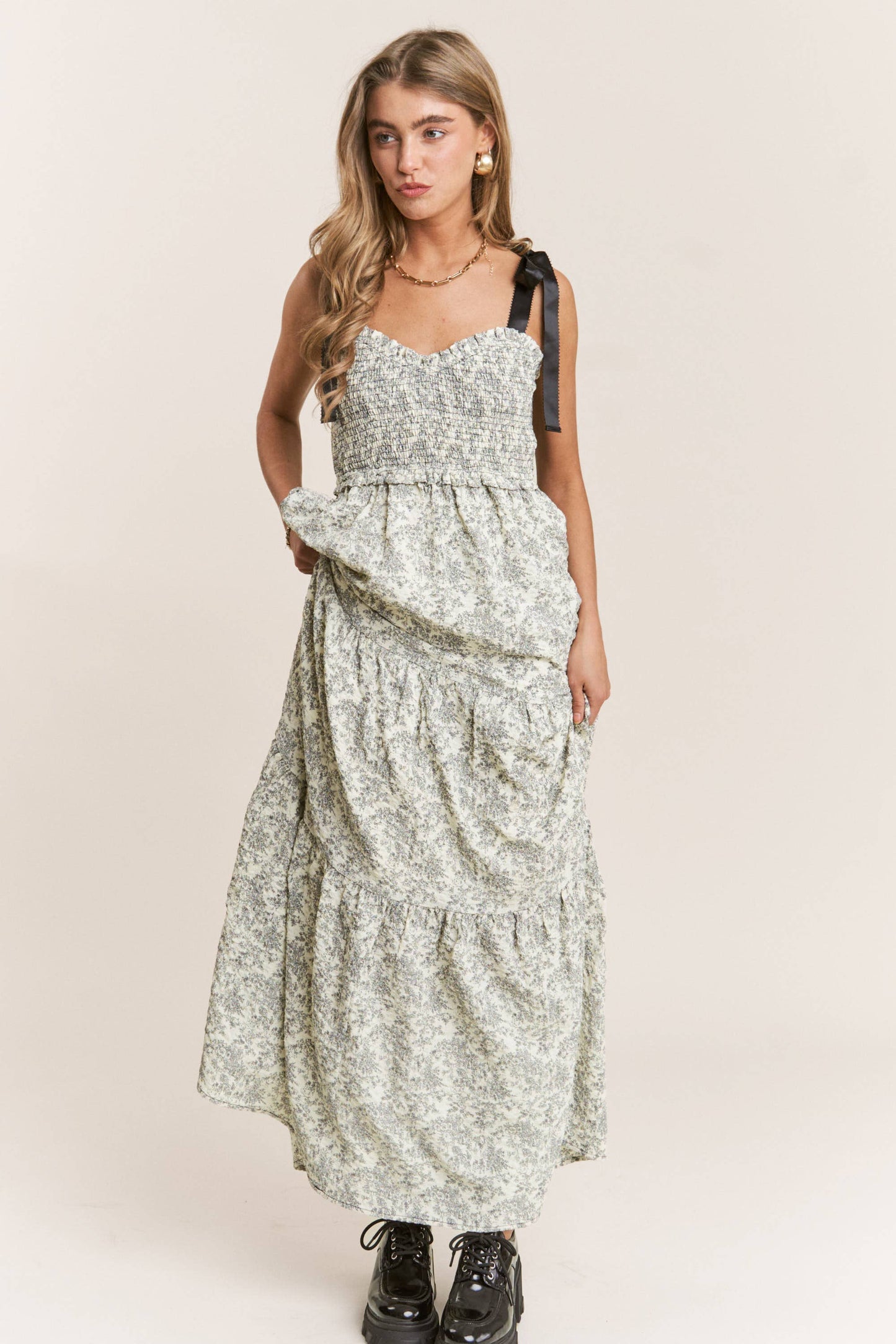 J. NNA FLORAL PRINT EMPIRE NECKLINE MAXI DRESS