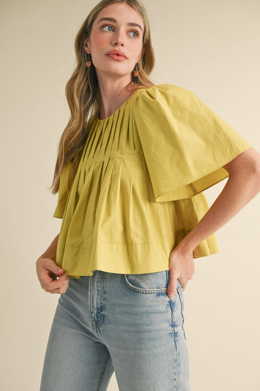&Merci Chartreuse Pleated Top