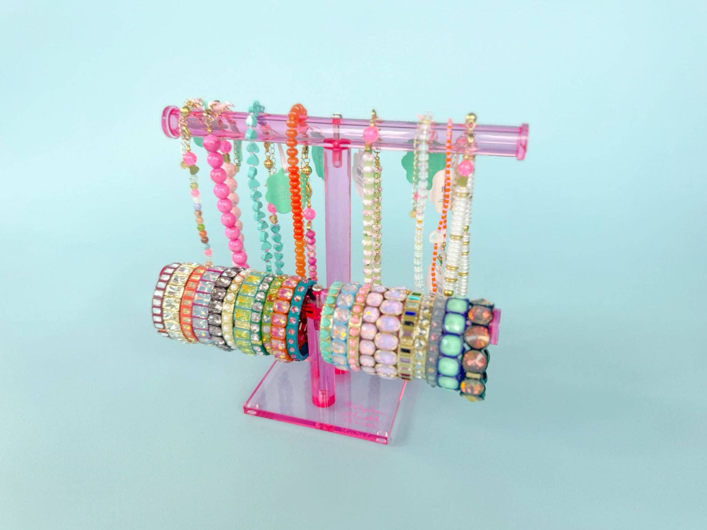 2-Tier Acrylic Bracelet + Beaded Necklace Display - Pink