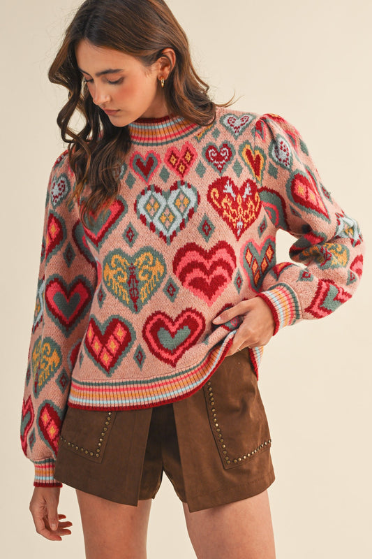 &Merci Heart Pattern Sweater