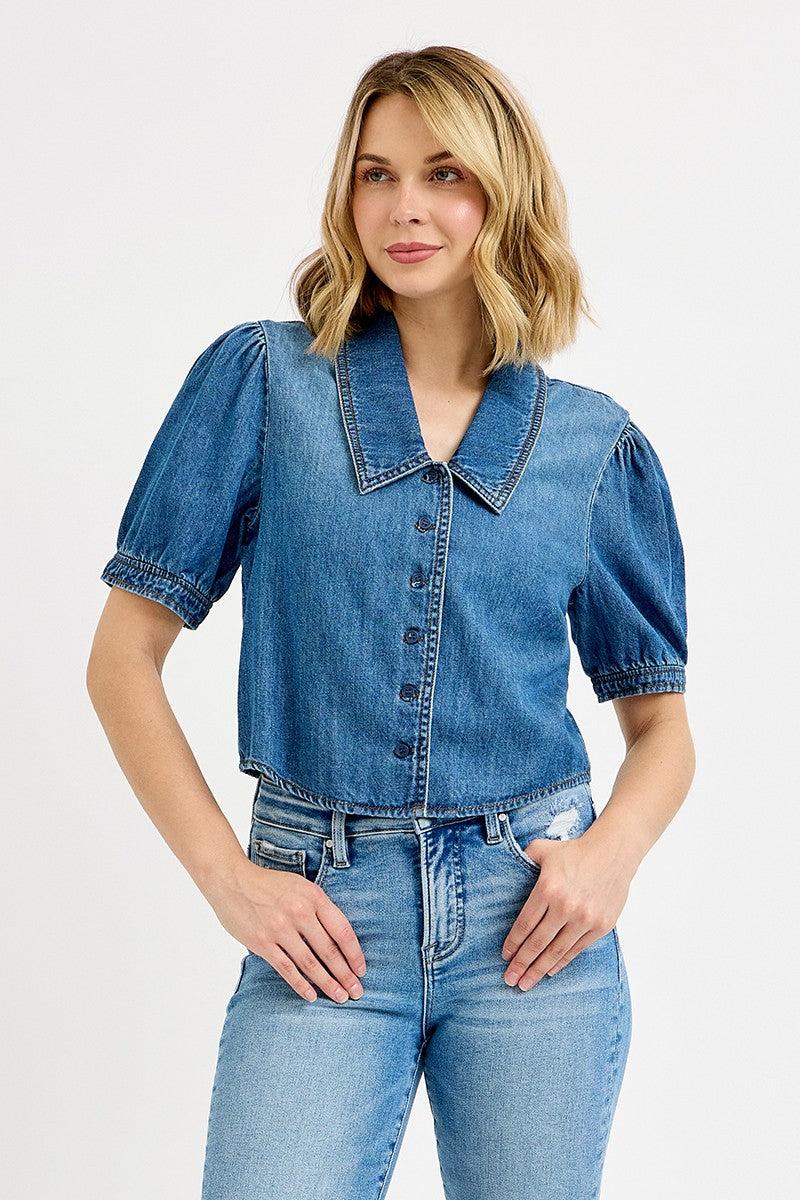 Risen V Neck Puff Sleeve Crop Top (RDJ9225)