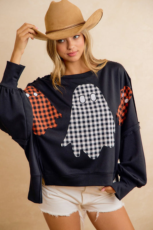 Bibi Black Oversized Ghost Applique Sweatshirt  (IT3426H-62)