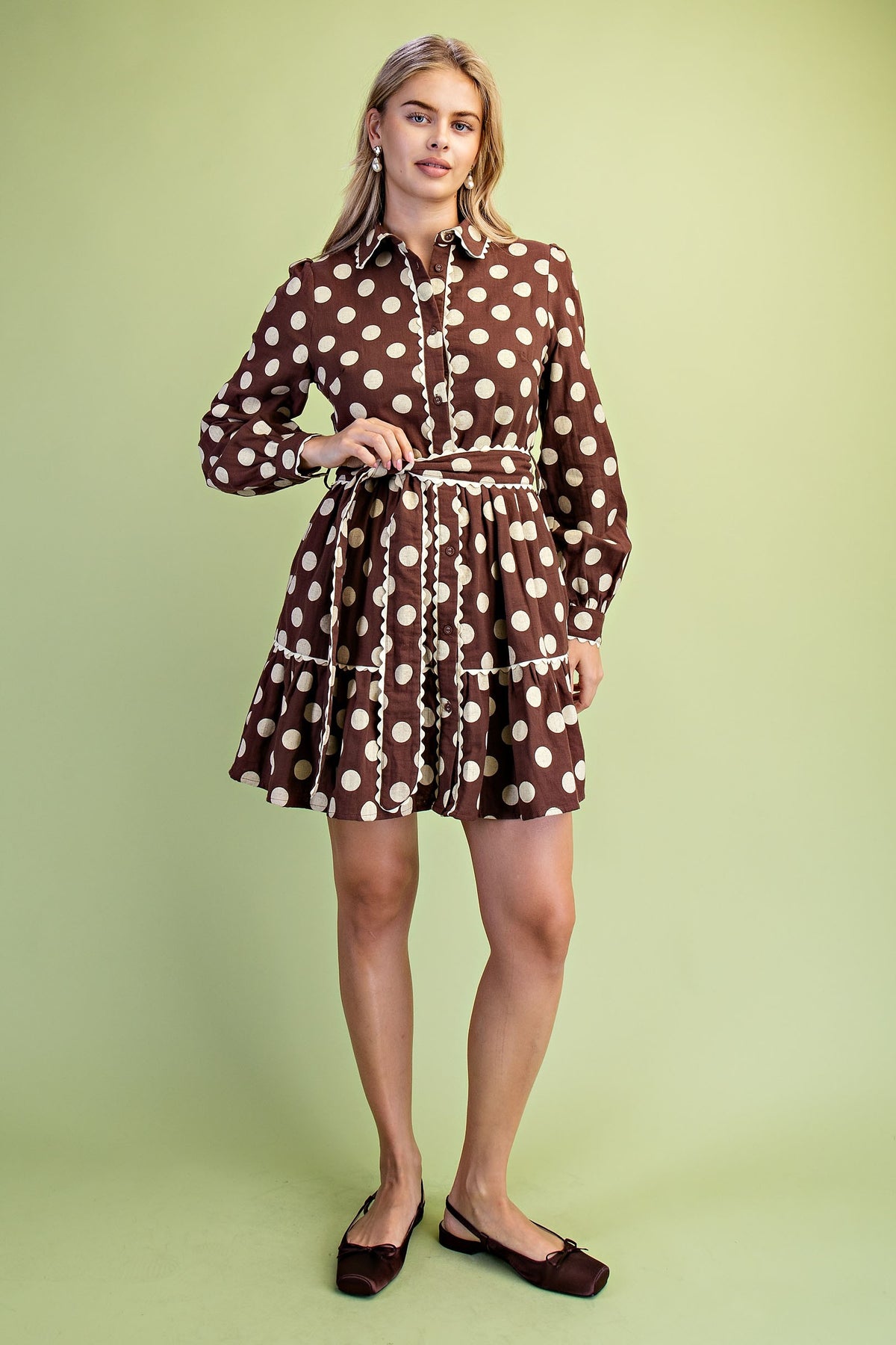 GiGio Brown/Cream Polka Dot Tiered Dress (TD1090)