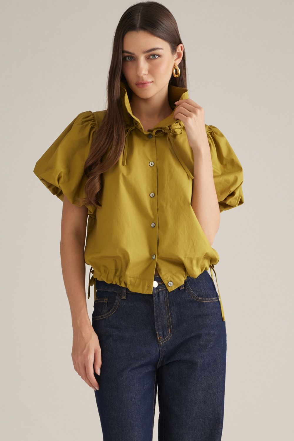 Entro Martini Olive Stand Collar Top (T33587)