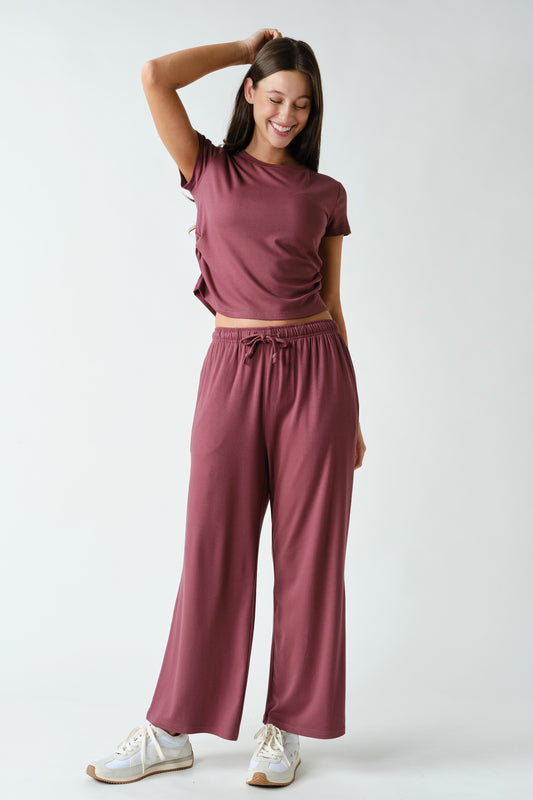 Mono B Rosewood Short-sleeve Two-piece Set (KSET6041)