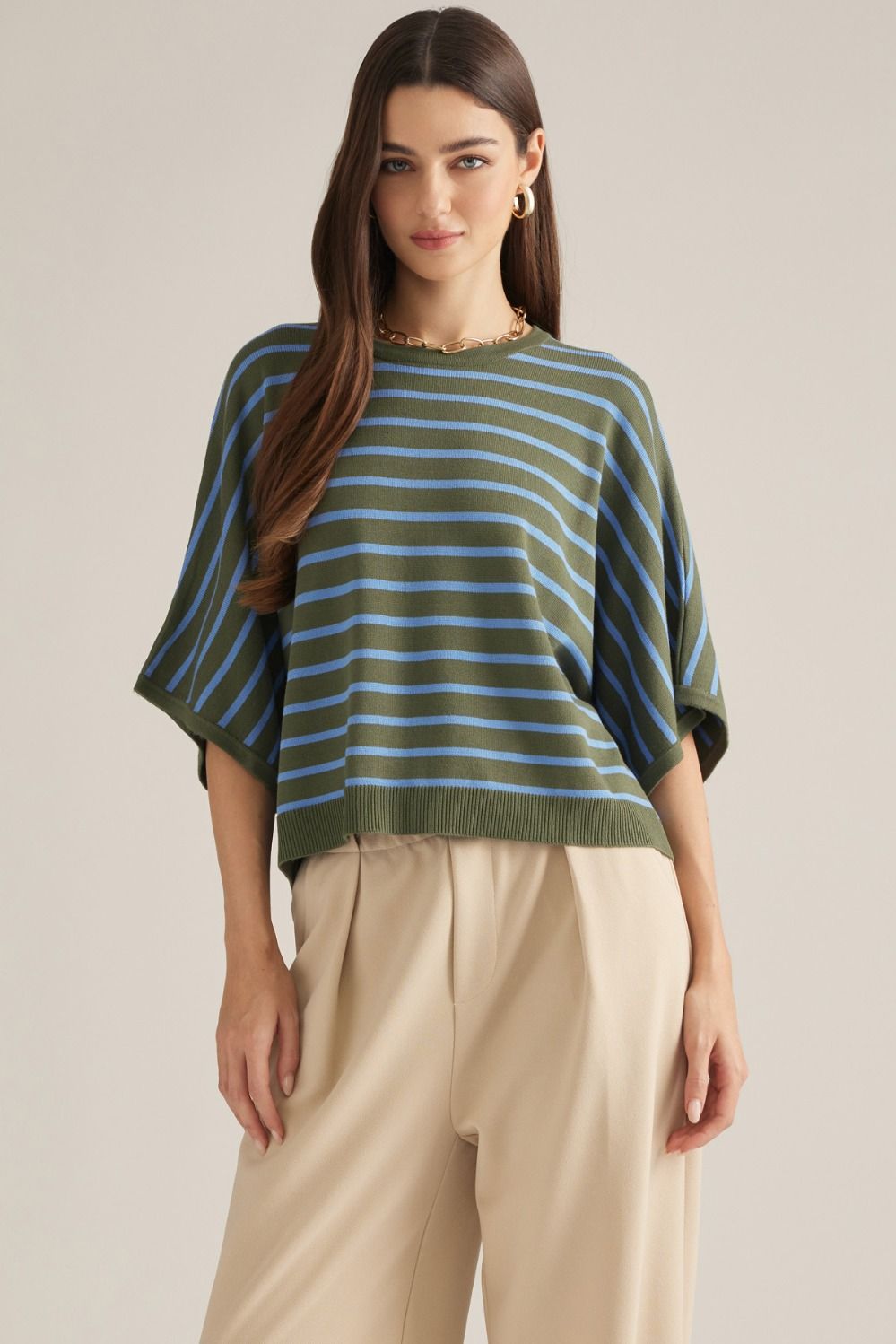 Entro Olive Striped Top (T34344)