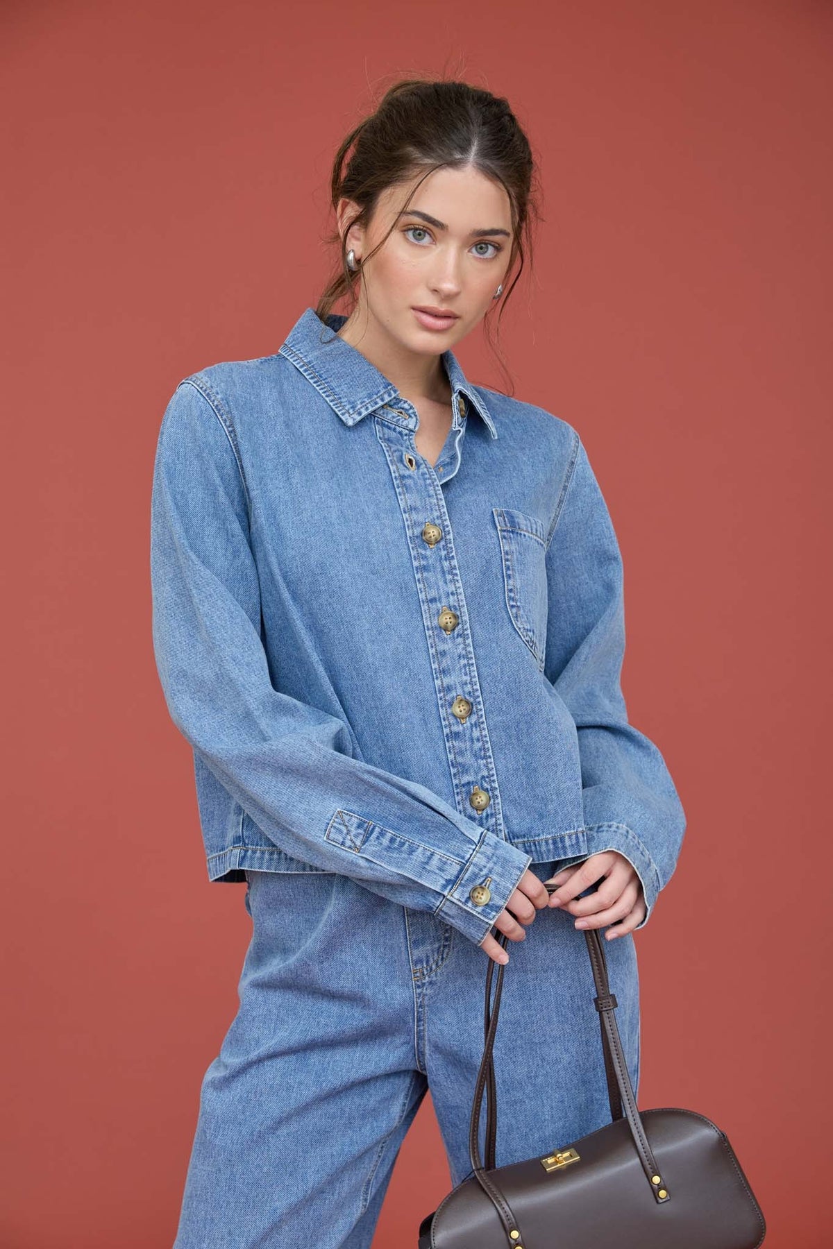 Blu Pepper Long Sleeve Boxy Denim Shirt (TW2089-J)
