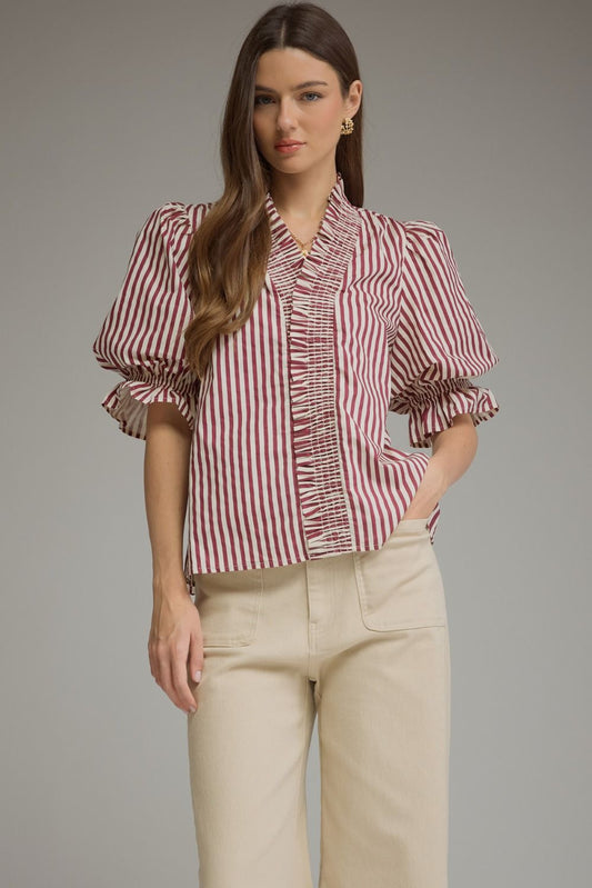 Entro Burgundy and White Stripe Top (T33323)
