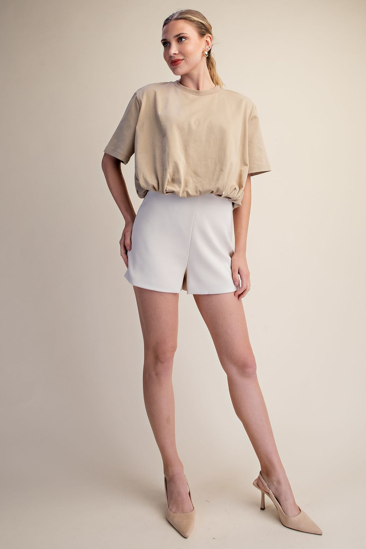 Glam Taupe Cropped Bubble Hem Top (T9121)